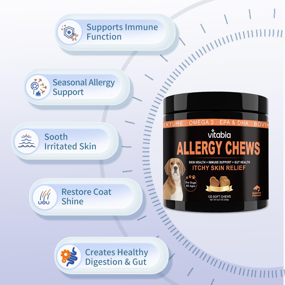 60 Dog Allergy Relief Chews – Itchy Dog Skin Relief (60 Dog Chews)