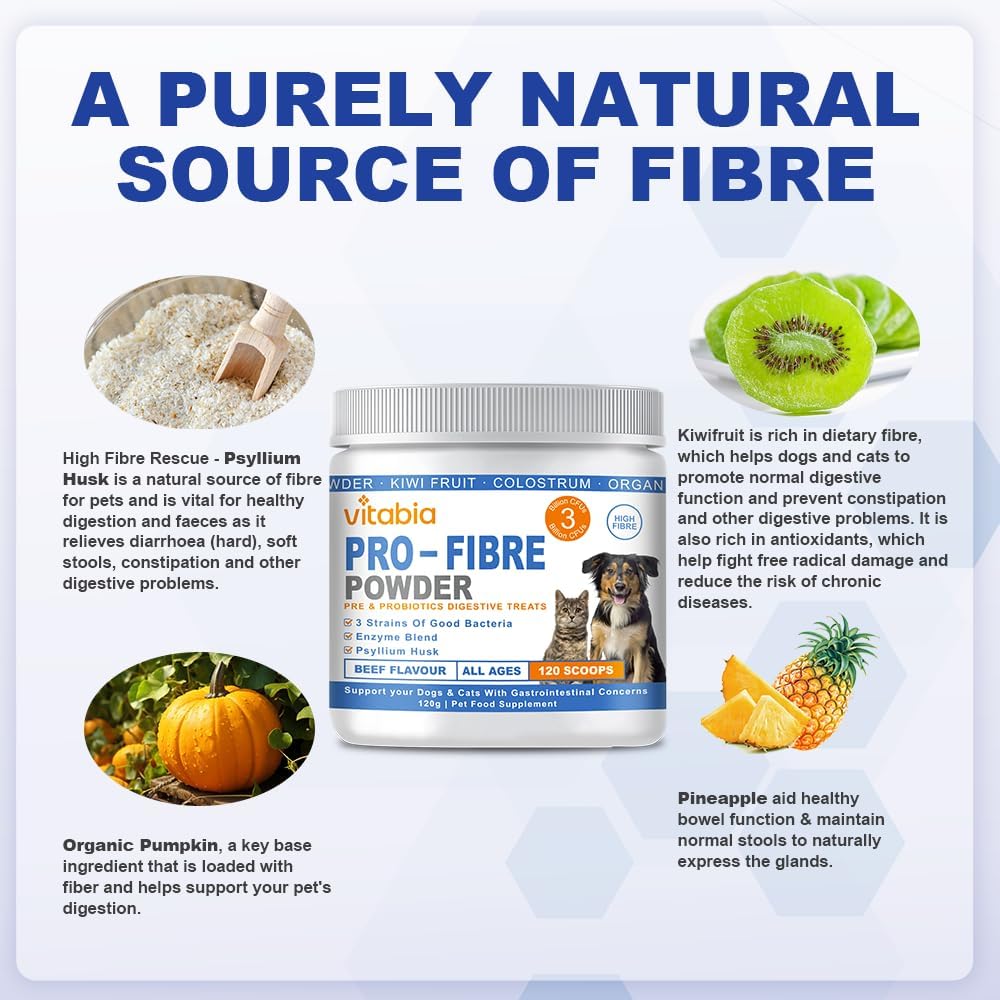 120g Pro Fibre For Dogs and Cats Powder - Natural Fibre Supplement Dogs Cat Treats