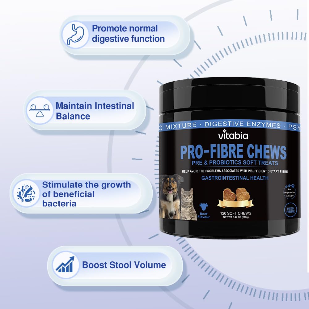 120 Pro Fibre For Dogs and Cats - Natural Fibre Supplement Dog Cat Treats 120 chews