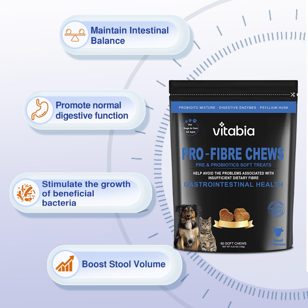 60 Pro Fibre For Dogs and Cats - Natural Fibre Supplement Dog Cat Treats 60 chews