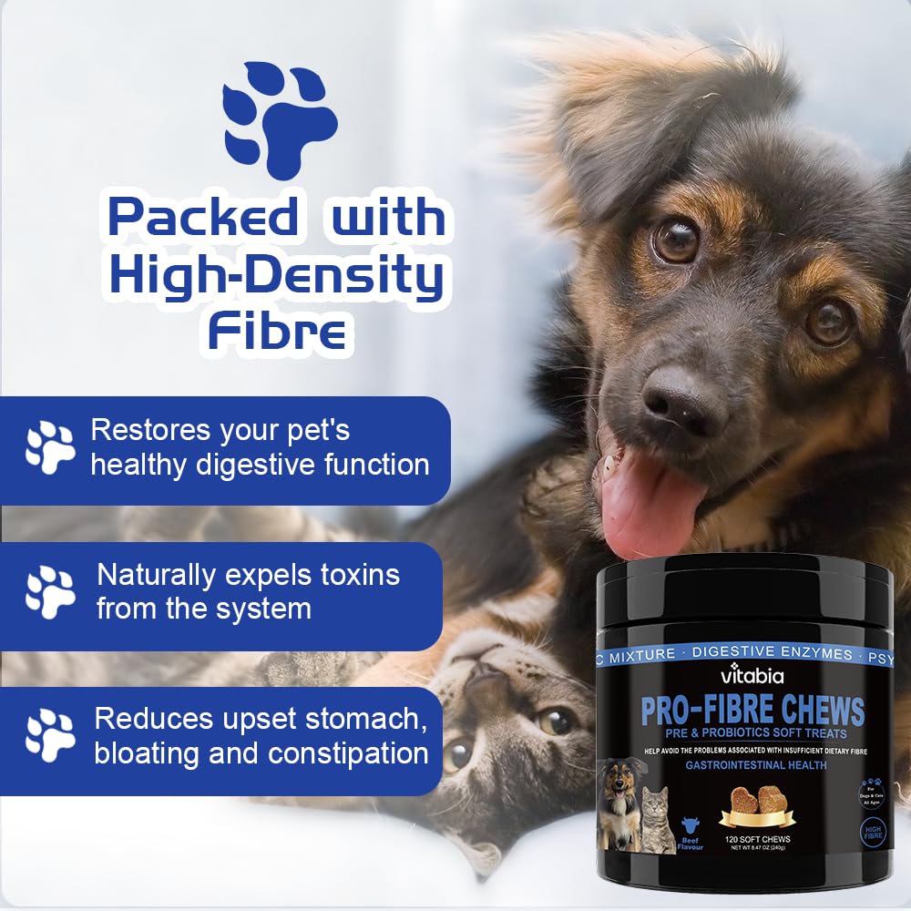 120 Pro Fibre For Dogs and Cats - Natural Fibre Supplement Dog Cat Treats 120 chews