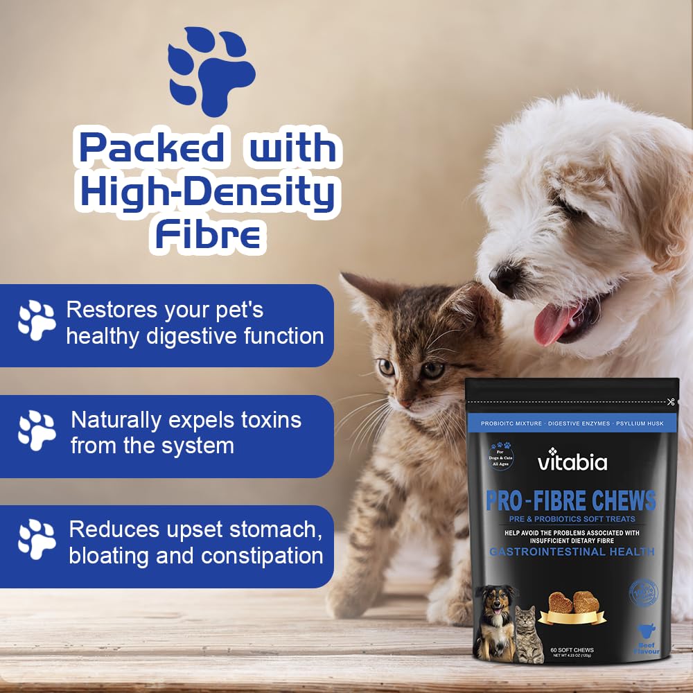 60 Pro Fibre For Dogs and Cats - Natural Fibre Supplement Dog Cat Treats 60 chews