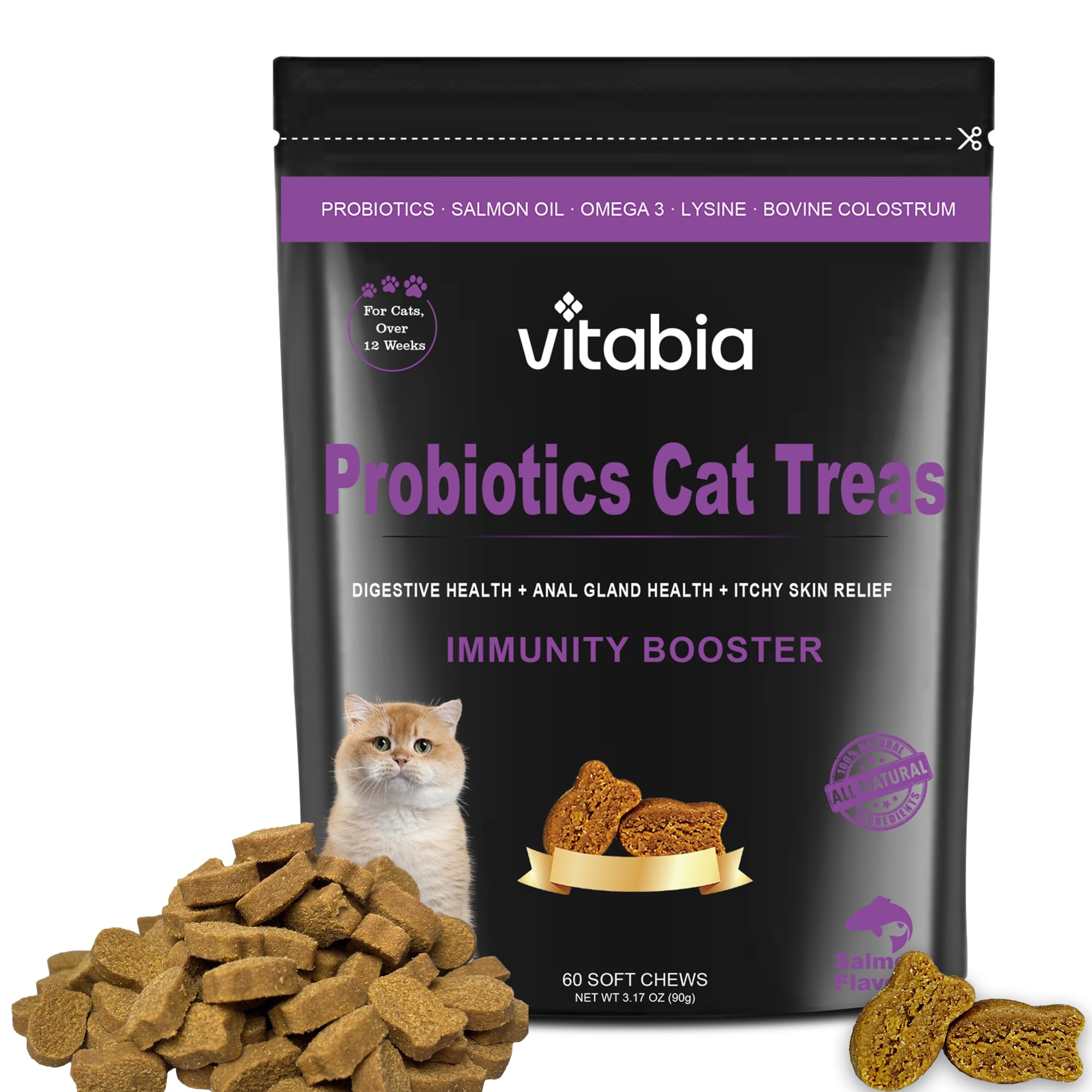 60 Probiotics For Cats | Cat Treats For Itchy Dry Skin, Allergies and Flea Treatment 60 Treats