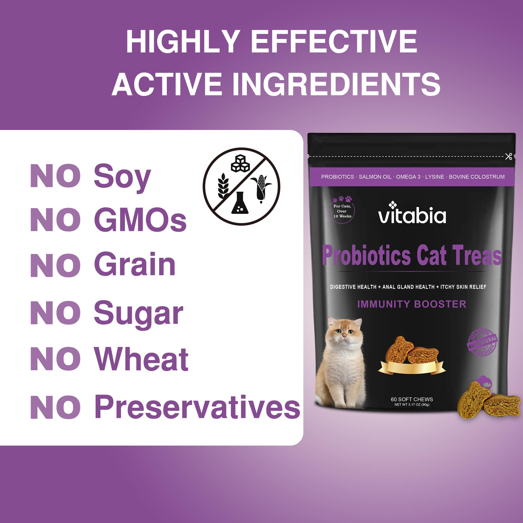 60 Probiotics For Cats | Cat Treats For Itchy Dry Skin, Allergies and Flea Treatment 60 Treats