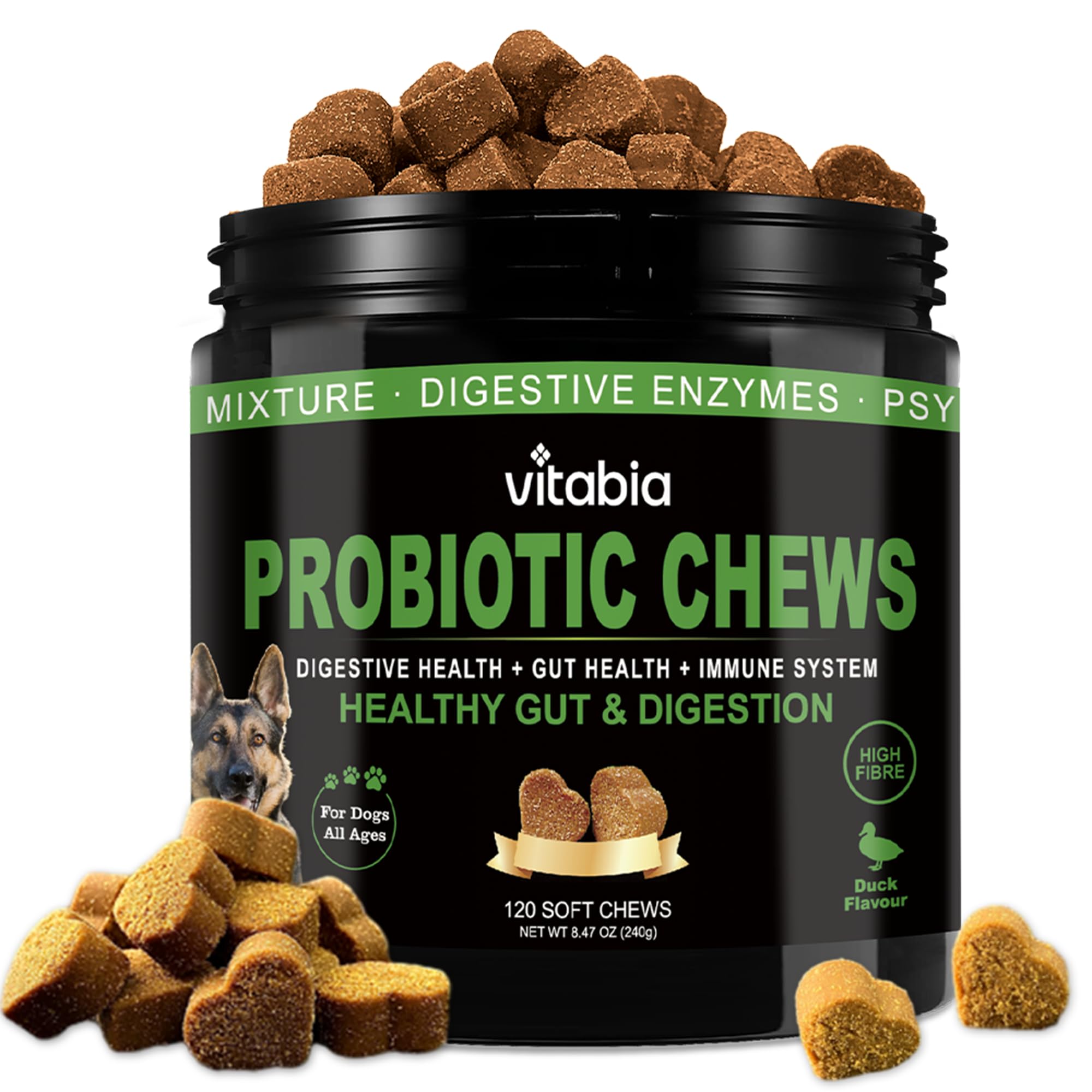 120 Natural Probiotics for Dogs - Pro Fibre Chews with Pumpkin & Psyllium Husk, 12 Probiotic Strains, Anal Gland & Gut Health Support, No Scoot Chews, 100% Organic, Natural Dog Treats (120 Chews)