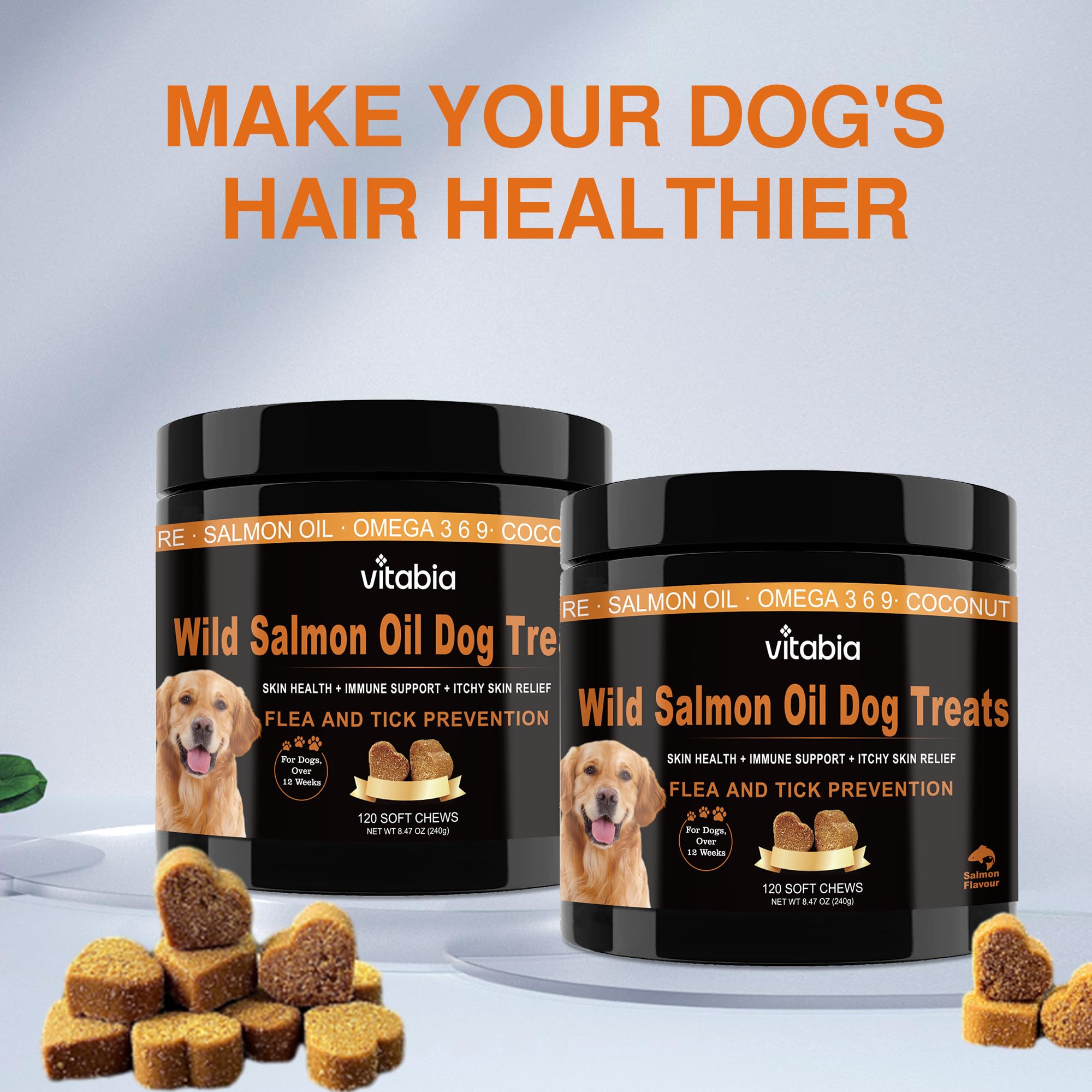 120 Salmon Oil for Dogs Chews - Probiotics for Dogs and Vitamins - Dog Chews (120 Chews)