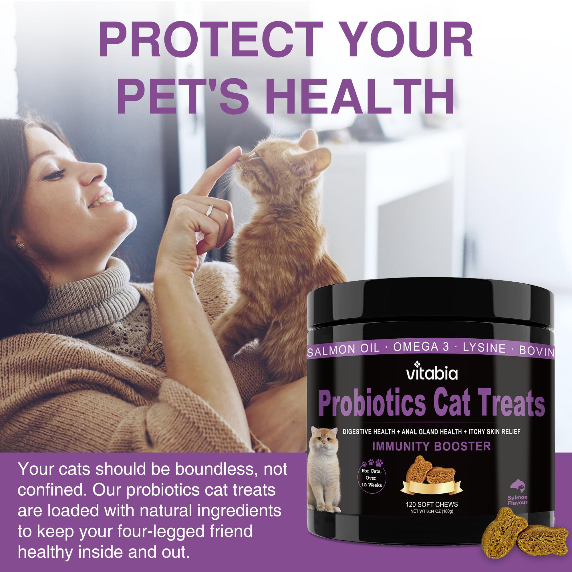 60 Probiotics For Cats | Cat Treats For Itchy Dry Skin, Allergies and Flea Treatment 60 Treats