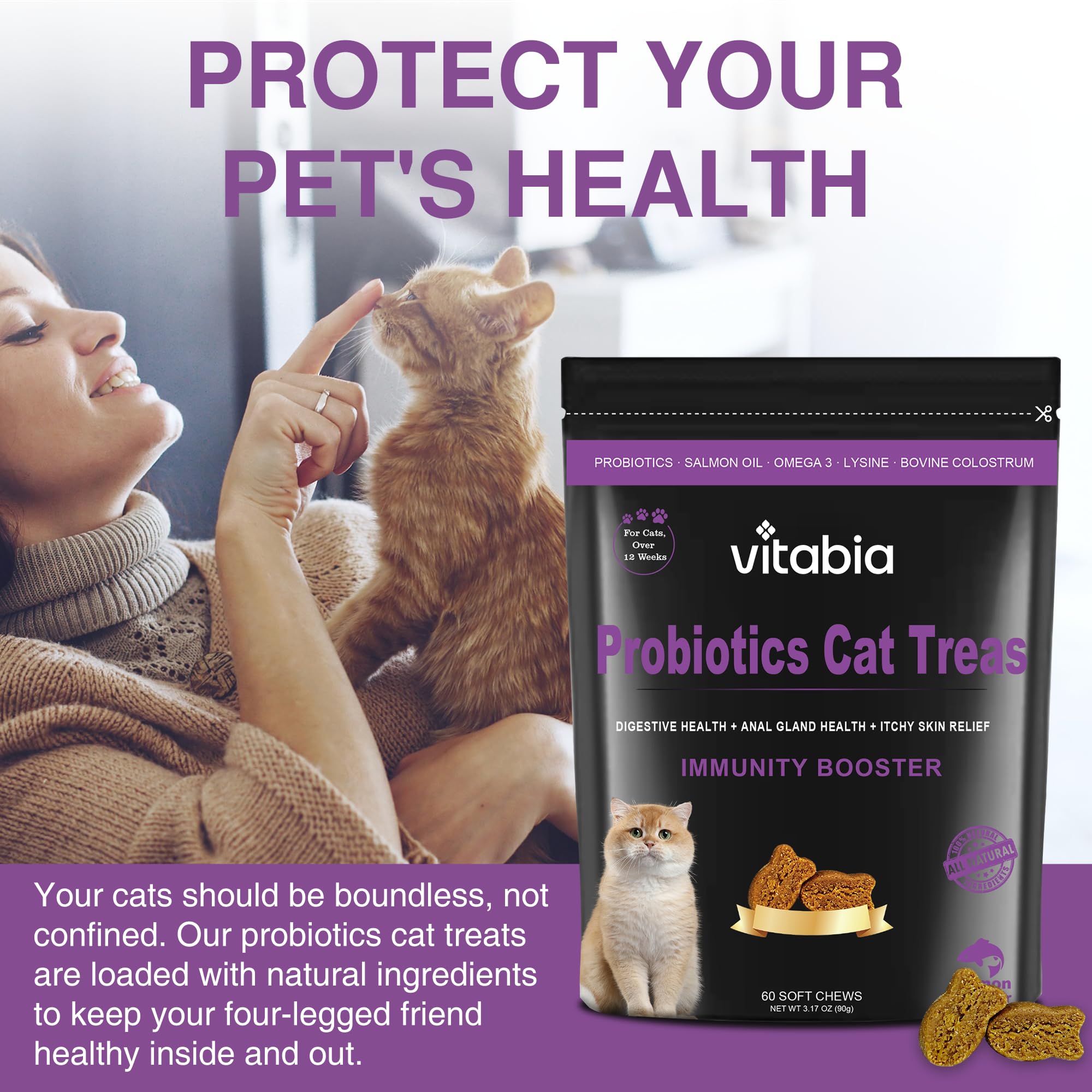 60 Probiotics For Cats | Cat Treats For Itchy Dry Skin, Allergies and Flea Treatment 60 Treats