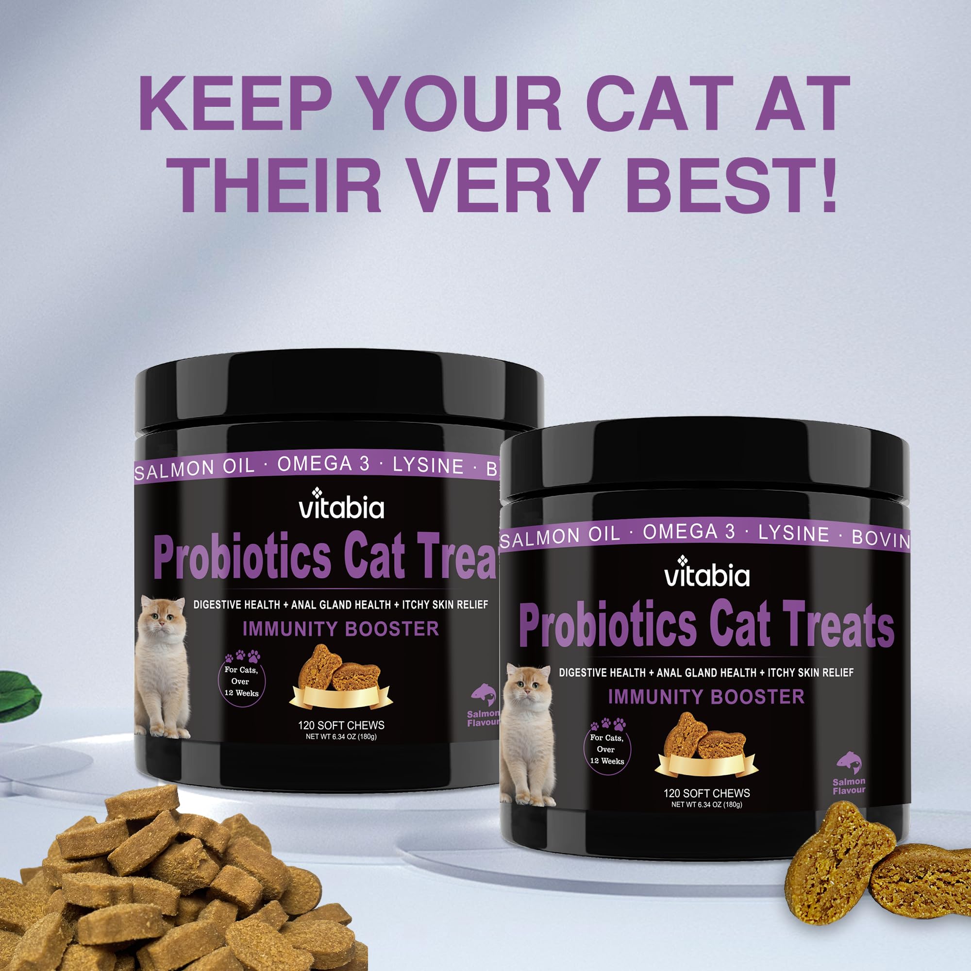 60 Probiotics For Cats | Cat Treats For Itchy Dry Skin, Allergies and Flea Treatment 60 Treats