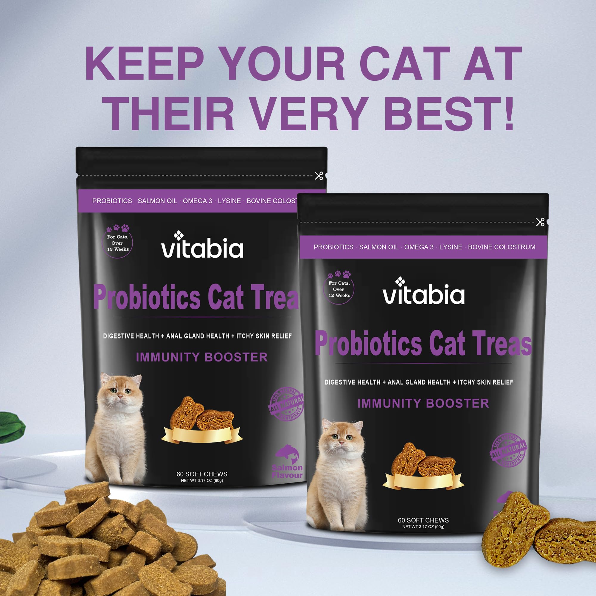 60 Probiotics For Cats | Cat Treats For Itchy Dry Skin, Allergies and Flea Treatment 60 Treats