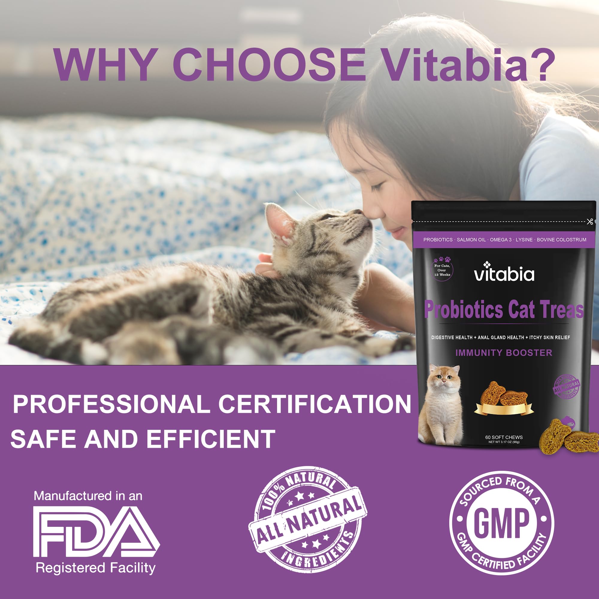 60 Probiotics For Cats | Cat Treats For Itchy Dry Skin, Allergies and Flea Treatment 60 Treats