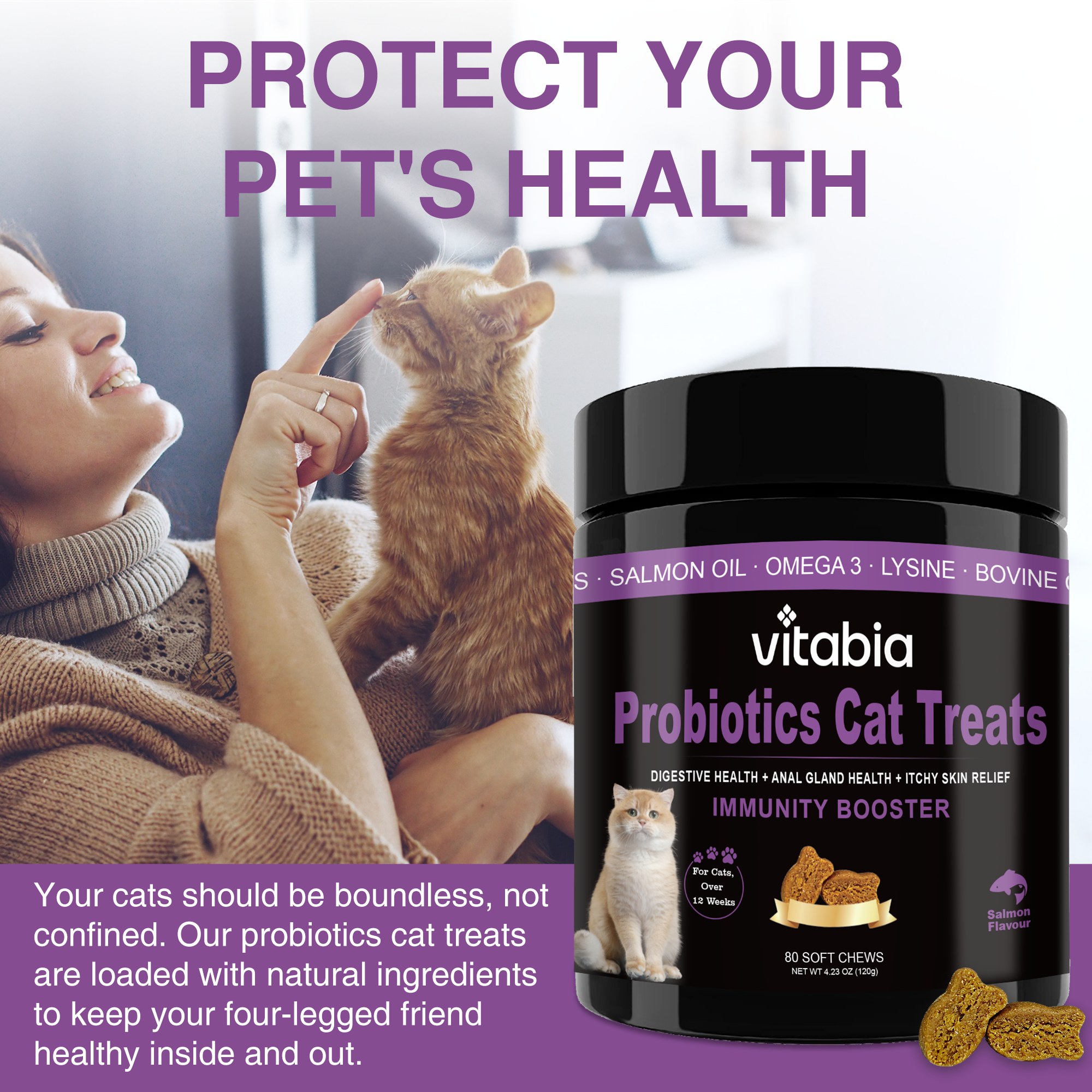 80 Probiotics For Cats | Cat Treats For Itchy Dry Skin, Allergies and Flea Treatment